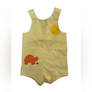 Betti Terrell‎ VTG Baby Girl 18-24m Seersucker Yellow Turtle Sun Romper